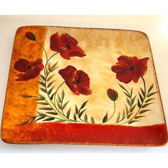 Platter/Plate-Pier 1 Imports-"Poppies"-10.5" x 10.5"-Earthenware-Hand Painted - Picture 2 of 9